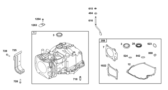 Cylinder Group Diagram and Parts List for 125P42-0031-H5  Briggs and Stratton Engine
